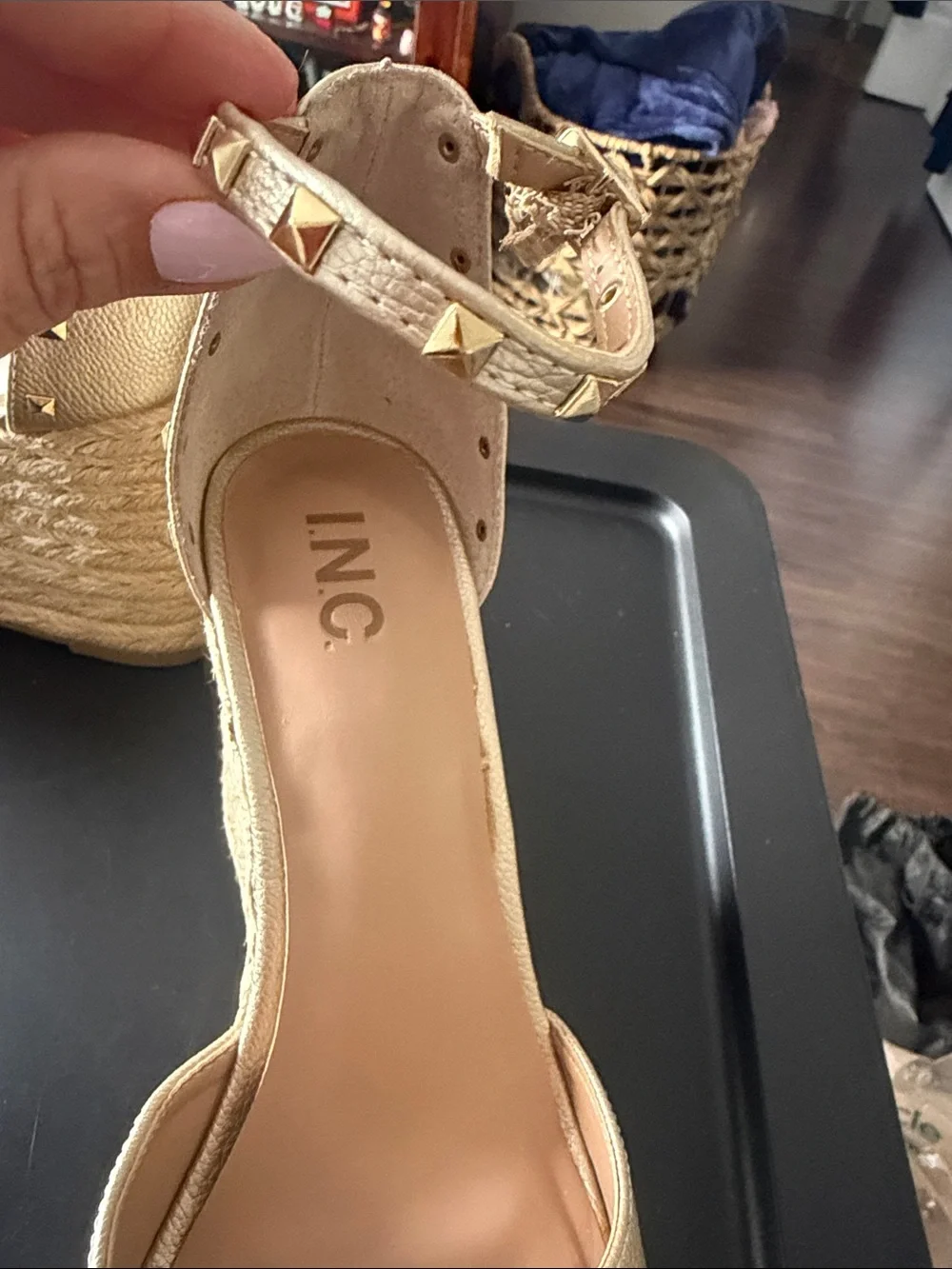 Metallic Gold Espadrille Wedge Sandals with Ankle Strap